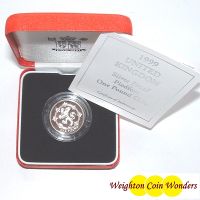 1999 Silver Proof PIEDFORT £1 - Click Image to Close